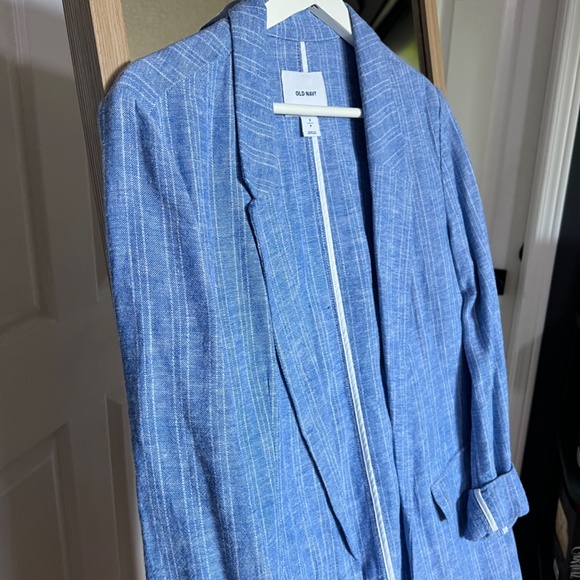 Old Navy Blue & White Oversized Linen Blazer – Size S - Picture 3 of 4